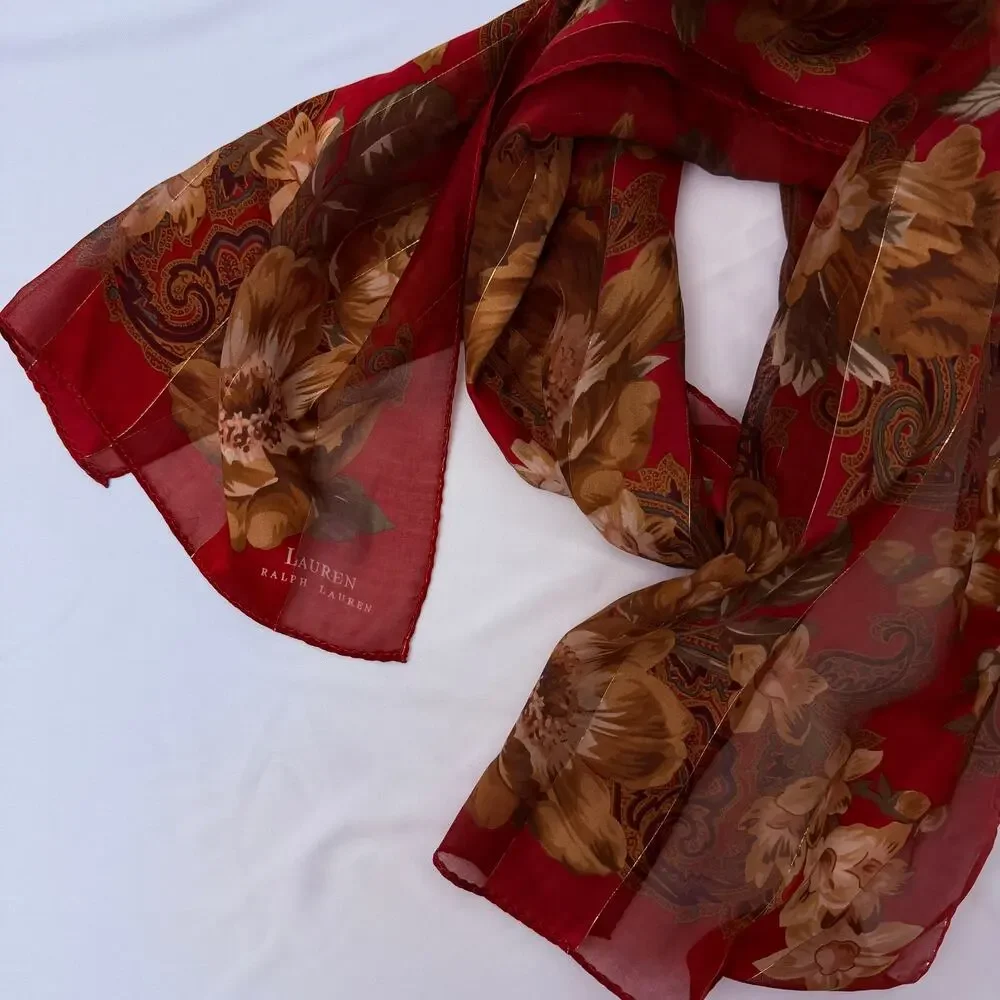 Vintage Ralph Lauren Floral & Paisley Red Headscarf